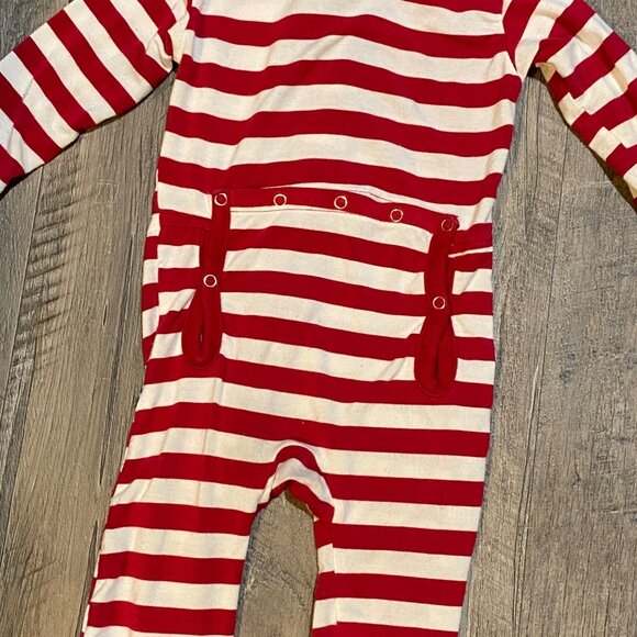 size 0-3 Kickee Pants baby coverall red white striped one piece open bottom zipp - Picture 3 of 4